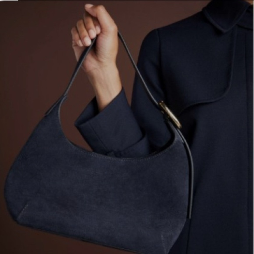 Madewell Puff Navy Blue Suede Shoulder Bag (Never Worn)